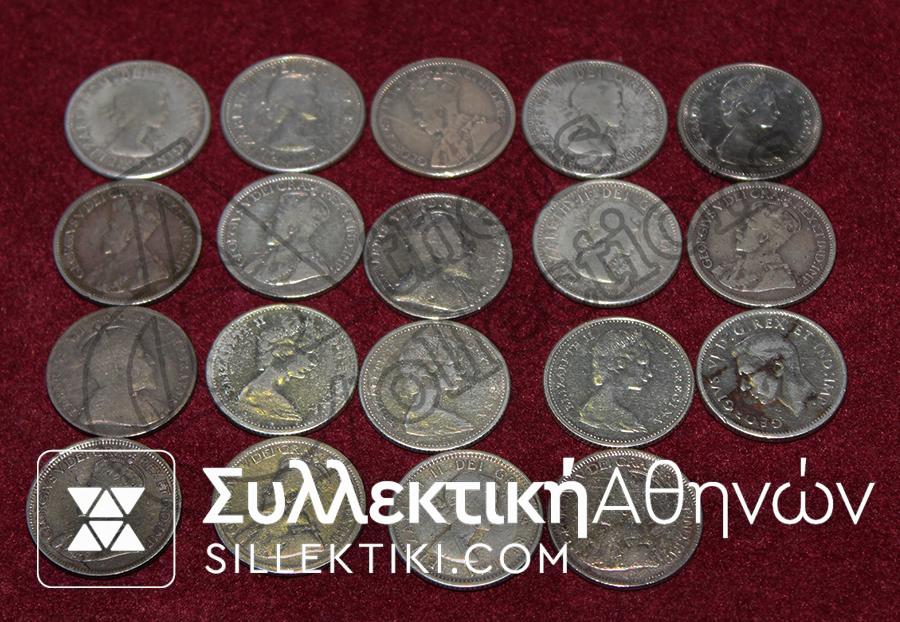 CANADA Collection of 19 different 10 Cents 1903 to1968 F+ to UNC